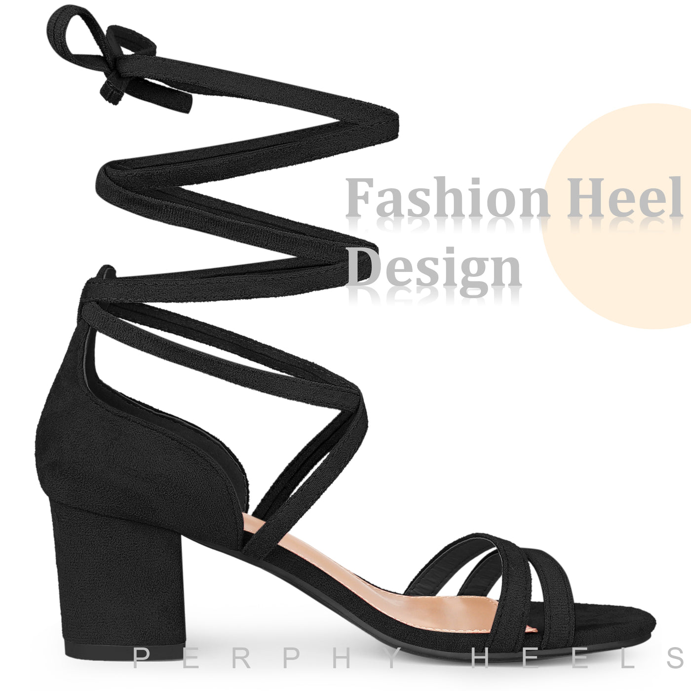 Bublédon Lace Up Contrasting Colors Open Toe Block Heel Sandals for Women