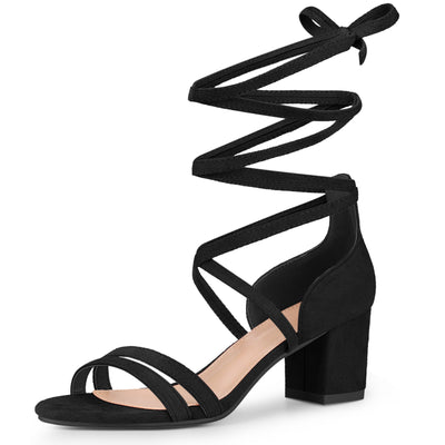 Bublédon Lace Up Contrasting Colors Open Toe Block Heel Sandals for Women