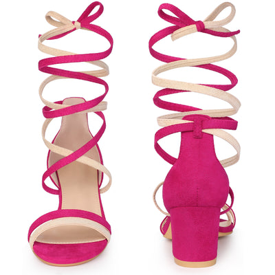 Lace Up Contrasting Colors Open Toe Block Heel Sandals for Women