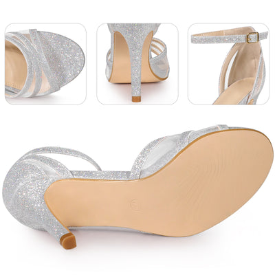 Glitter Strappy Ankle Strap Stiletto Heels Sandals