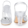 Peep Toe Flower Rhinestone Slingback Clear Chunky Heels Sandals for Women