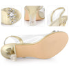 Peep Toe Flower Rhinestone Slingback Clear Chunky Heels Sandals for Women