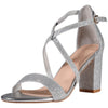 Glitter Open Toe Crisscross Strap Chunky Heel Sandals for Women