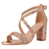 Glitter Open Toe Crisscross Strap Chunky Heel Sandals for Women