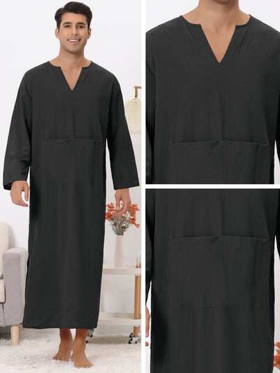 Nightgown for Men's Loose Fit Sleepwear Long Sleeves V Neck Comfy Nightshirts