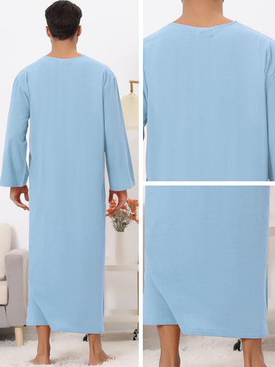 Nightgown for Men's Loose Fit Sleepwear Long Sleeves V Neck Comfy Nightshirts