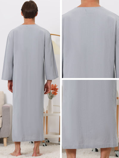 Nightshirt for Men's V-Neck Long Sleeves Pajamas Nightgown with Pockets