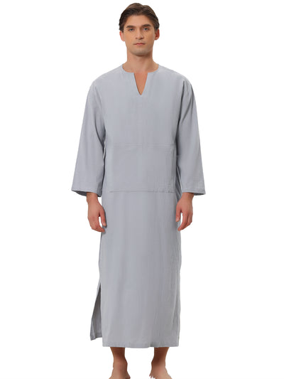 Nightshirt for Men's V-Neck Long Sleeves Pajamas Nightgown with Pockets