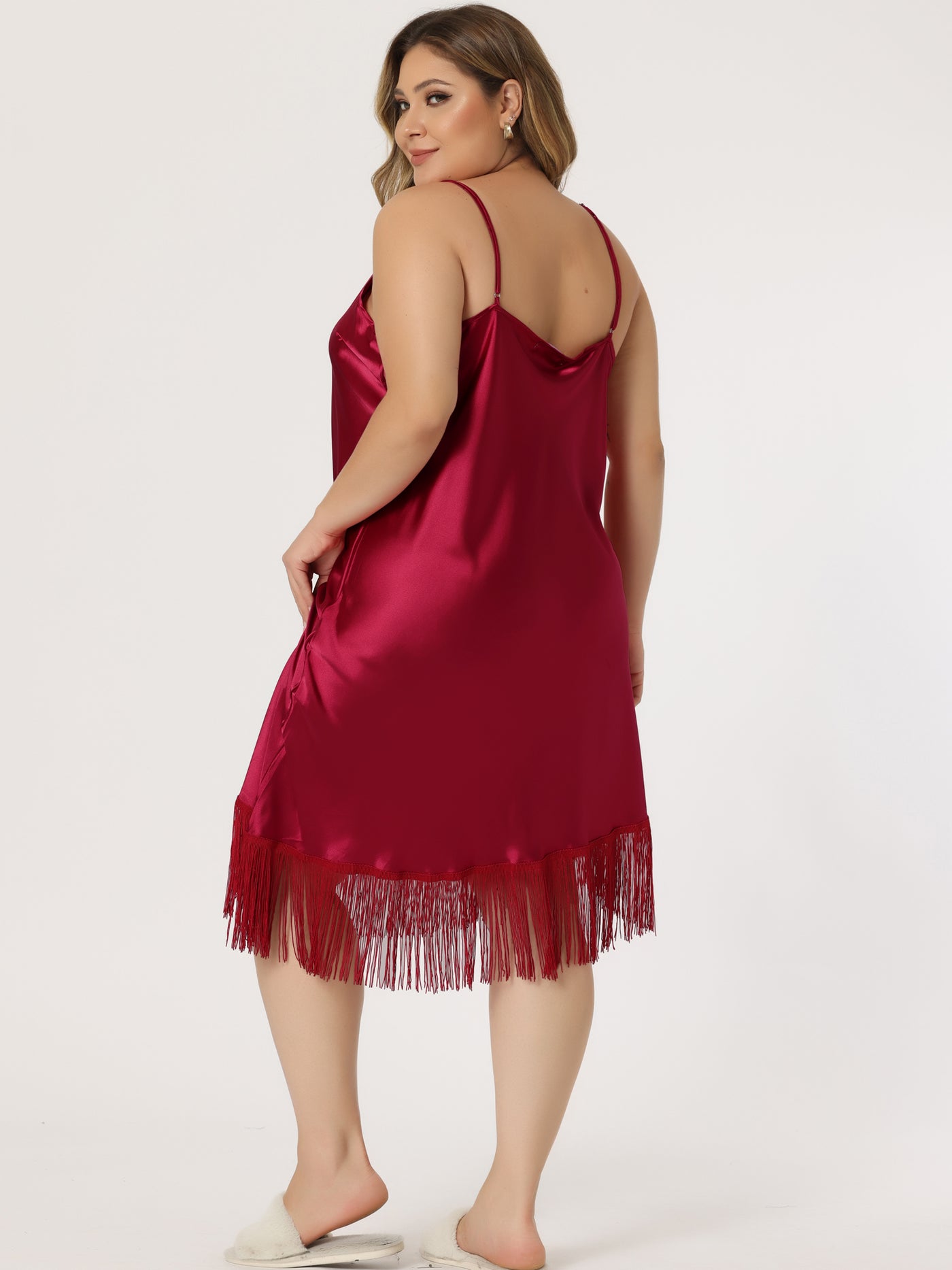 Bublédon Satin Nightgown Lounge Sleepwear Spaghetti Straps Tassel Pajama Dress