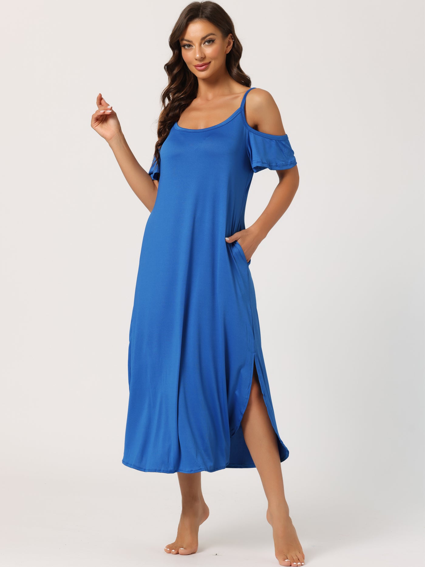 Bublédon Women's Cold Shoulder Loose Maternity Nightgown Short Sleeve Maxi Lounge Dress