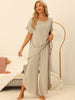 Womens Casual Short Sleeve Loose Outfit Set Shirt Long Pants Loungewear 2 Piece Sets