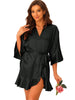 Womens Satin Pajama Silky 3/4 Sleeves Tie Waist Loungewear Robes