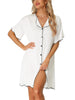 Women Nightshirt Satin Short Sleeve Sleepshirt Button Down Pajama Nightgown