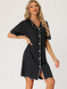 Women Nightshirt Satin Short Sleeve Sleepshirt Button Down Pajama Nightgown