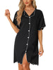 Women Nightshirt Satin Short Sleeve Sleepshirt Button Down Pajama Nightgown