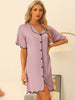 Women Nightshirt Satin Short Sleeve Sleepshirt Button Down Pajama Nightgown