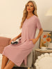 Womens Casual Short Sleeve T-shirt Dress Nightshirt Nightgown Basic Sleepwear Midi Shirtdress