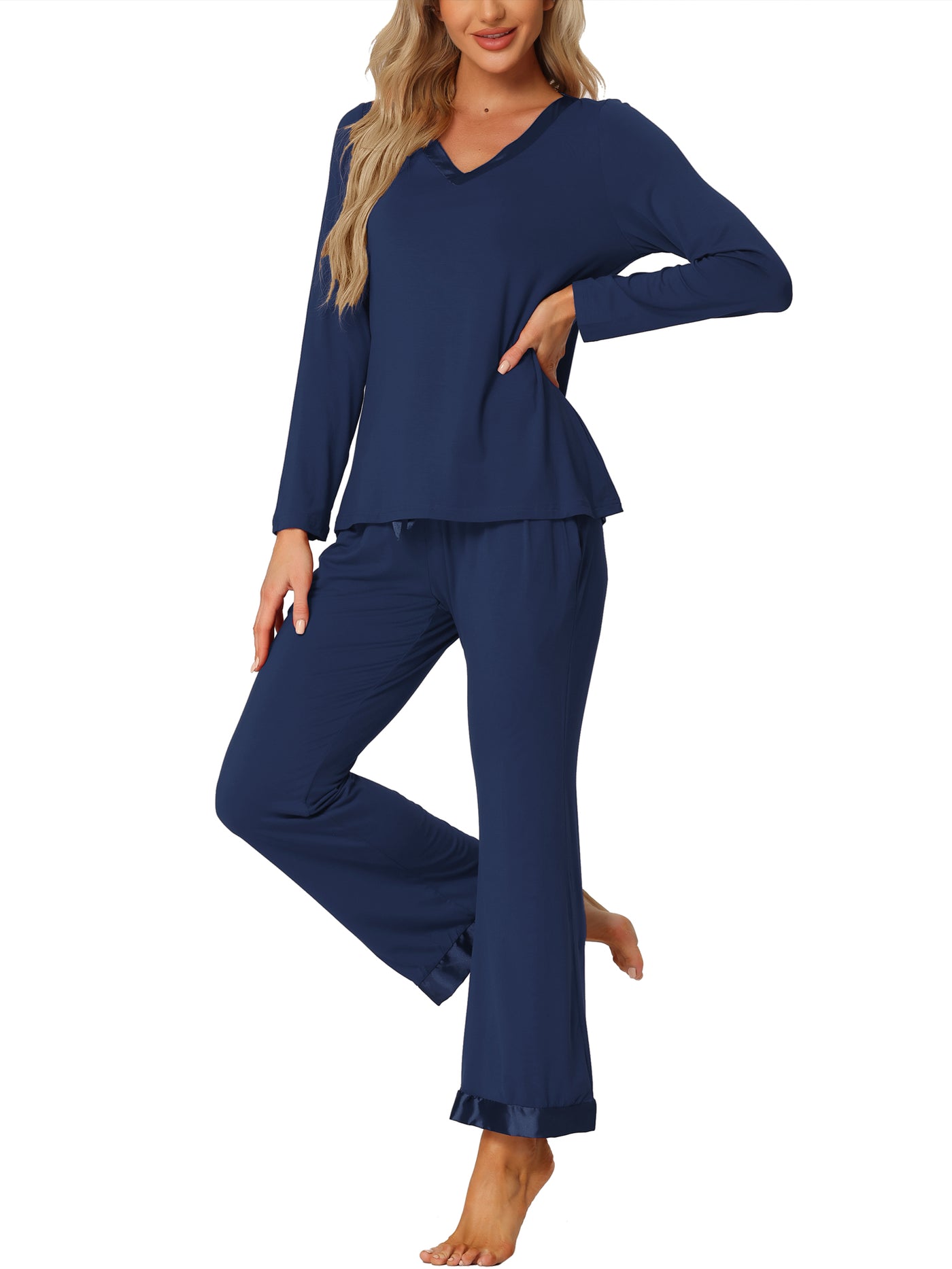 Bublédon Women's Long Sleeve V Neck Shirt and Pants Sleepwear Pajama Sets