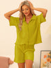 Women Short Sleeve Button Down Shirt and Shorts Casual Outfits Loungewear