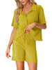 Women Short Sleeve Button Down Shirt and Shorts Casual Outfits Loungewear