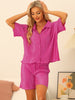 Women Short Sleeve Button Down Shirt and Shorts Casual Outfits Loungewear