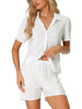 Women Short Sleeve Button Down Shirt and Shorts Casual Outfits Loungewear
