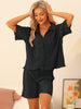 Women Short Sleeve Button Down Shirt and Shorts Casual Outfits Loungewear
