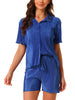 Women Short Sleeve Button Down Shirt and Shorts Casual Outfits Loungewear