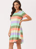 Womens Sleepshirt T-shirt Dress Color Block Striped Short Sleeve Nightshirt Nightgown