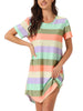 Womens Sleepshirt T-shirt Dress Color Block Striped Short Sleeve Nightshirt Nightgown