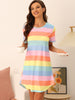 Womens Sleepshirt T-shirt Dress Color Block Striped Short Sleeve Nightshirt Nightgown