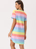 Womens Sleepshirt T-shirt Dress Color Block Striped Short Sleeve Nightshirt Nightgown