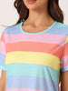 Womens Sleepshirt T-shirt Dress Color Block Striped Short Sleeve Nightshirt Nightgown