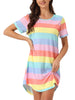 Womens Sleepshirt T-shirt Dress Color Block Striped Short Sleeve Nightshirt Nightgown