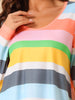 Womens Lounge Cotton Outfits Rainbow Long Sleeves with Pants Stripe Pajama Set