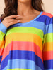 Womens Lounge Cotton Outfits Rainbow Long Sleeves with Pants Stripe Pajama Set