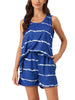 Women Striped Round Neck Sleeveless Shirt Shorts Pajama Set 2 Piece Sleepwear