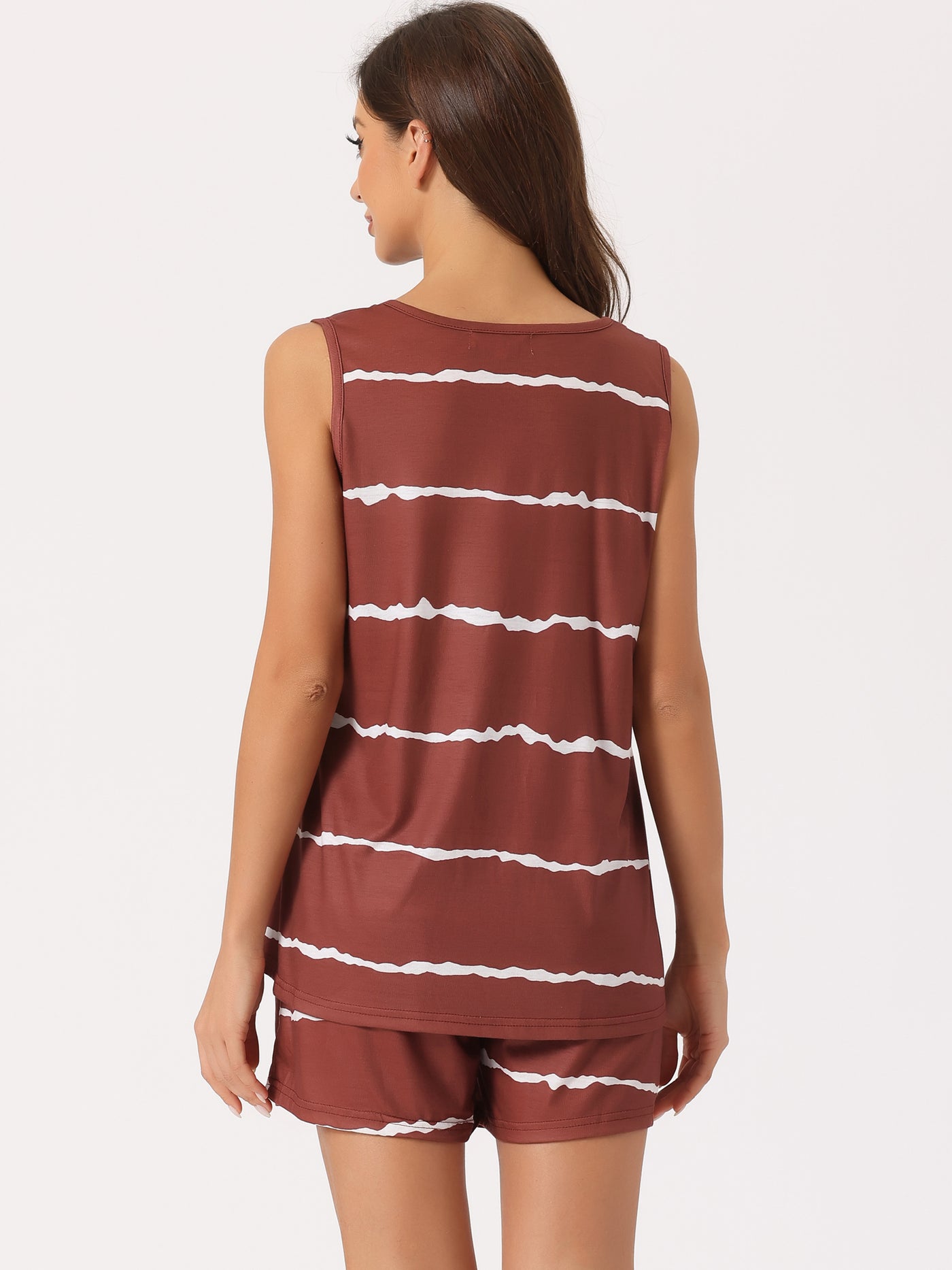 Bublédon Women Striped Round Neck Sleeveless Shirt Shorts Pajama Set 2 Piece Sleepwear