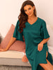 Womens Satin Nightdress Flare Bell Short Sleeve Sleep Dress Nightshirt Nightgown