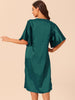 Womens Satin Nightdress Flare Bell Short Sleeve Sleep Dress Nightshirt Nightgown