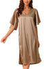 Womens Satin Nightdress Flare Bell Short Sleeve Sleep Dress Nightshirt Nightgown