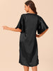 Womens Satin Nightdress Flare Bell Short Sleeve Sleep Dress Nightshirt Nightgown
