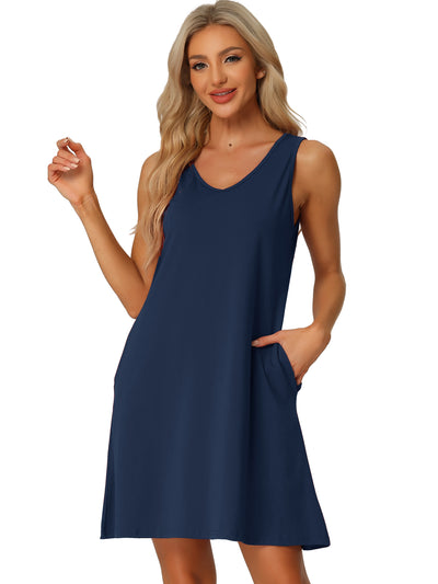 Womens Sleeveless Pajamas Tank Dress with Pockets V-Neck Sleepwear Lounge Nightgowns