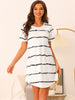 Women Round Neck Nightshirt Striped Short Sleeve Sleepshirt Nightgown
