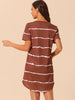 Women Round Neck Nightshirt Striped Short Sleeve Sleepshirt Nightgown