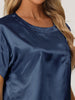 Womens Satin Pajamas Summer Outfits Short Sleeves Tops with Pants Silky Lounge Sets