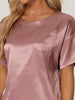 Womens Satin Pajamas Summer Outfits Short Sleeves Tops with Pants Silky Lounge Sets