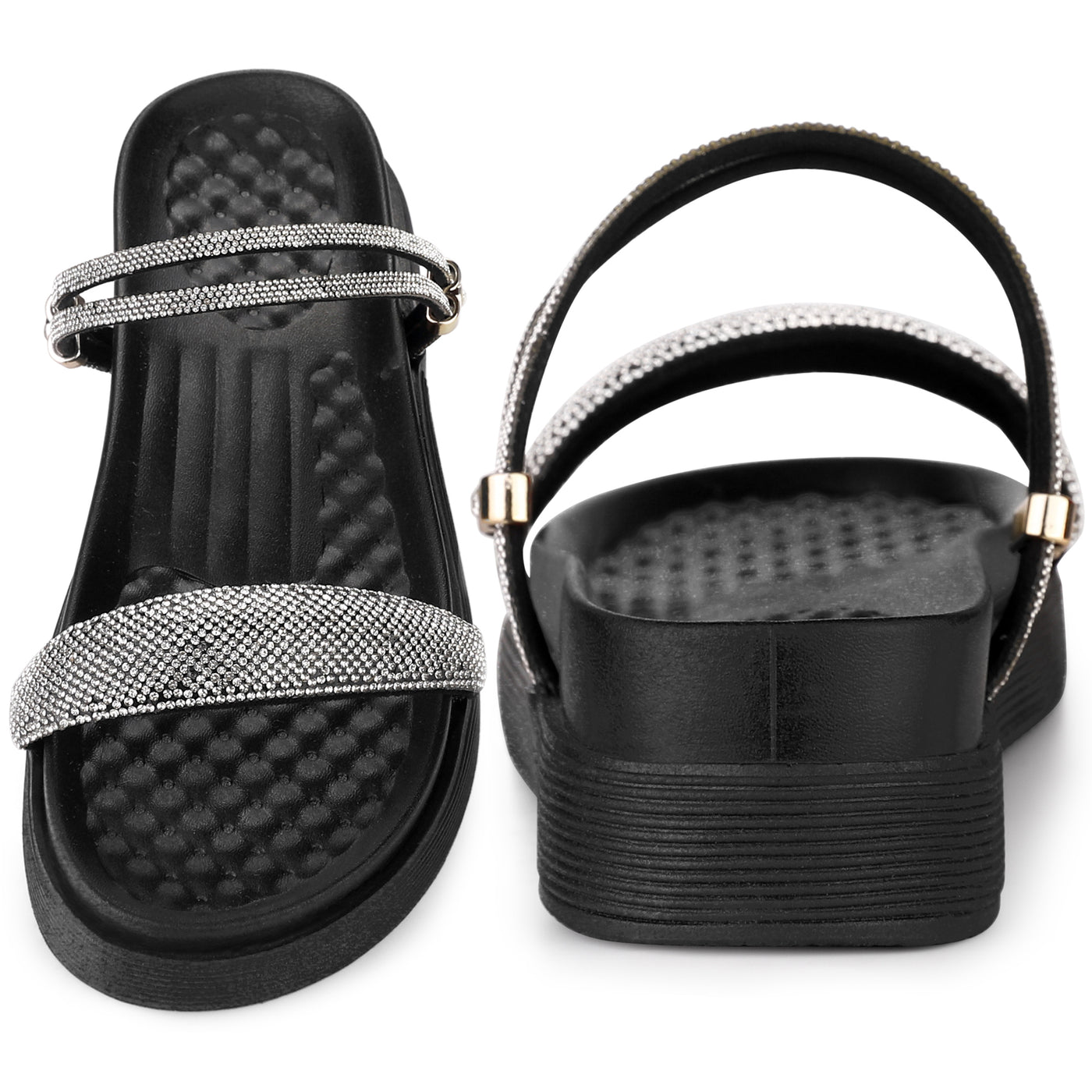 Bublédon Rhinestones Strap Slingback Platform Sandal for Women
