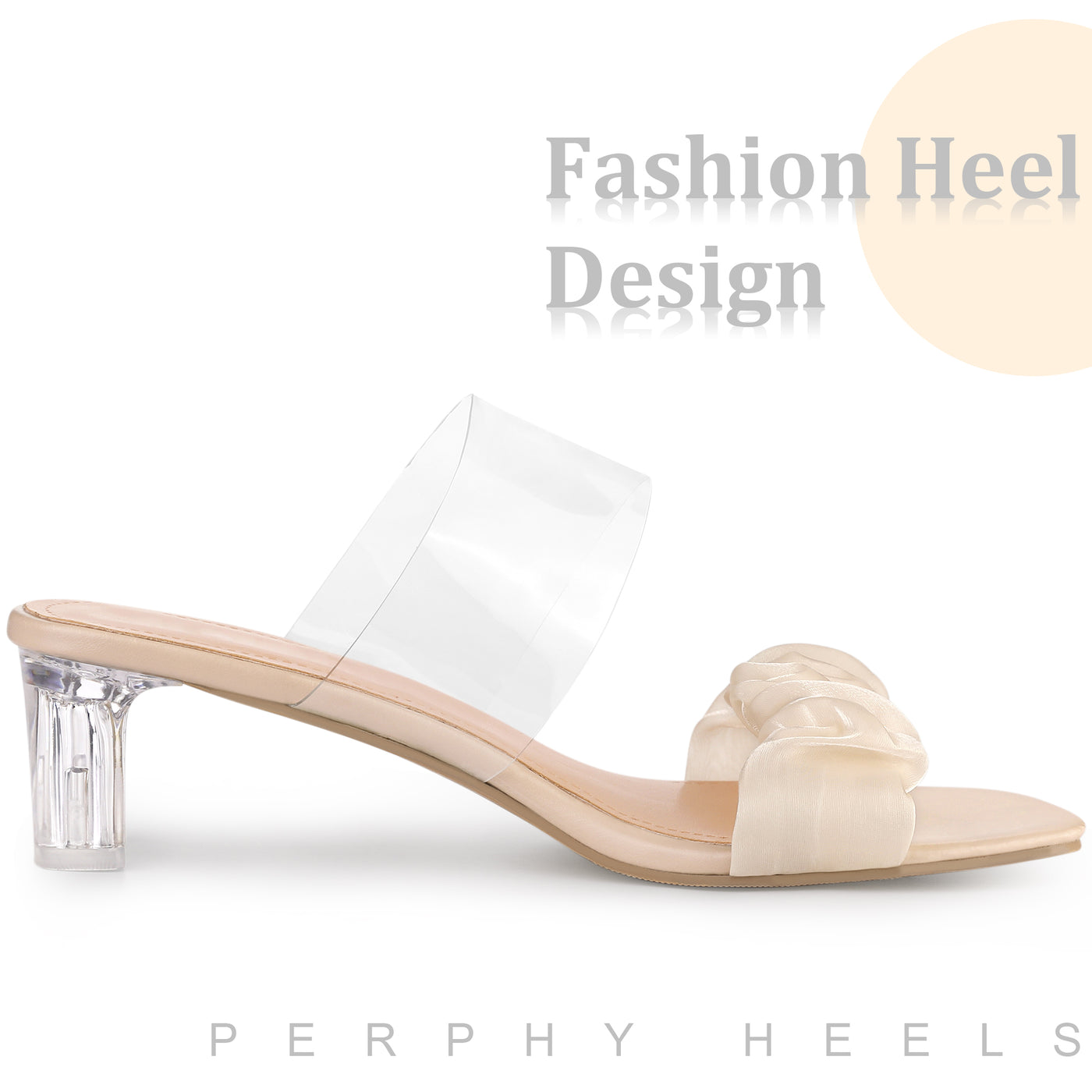 Bublédon Pleated Clear Strap Transparent Block Heel Slide Sandals for Women