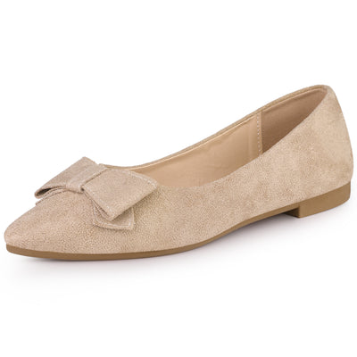 Bublédon Pointed Toe Bow Slip on Ballet Flats for Women